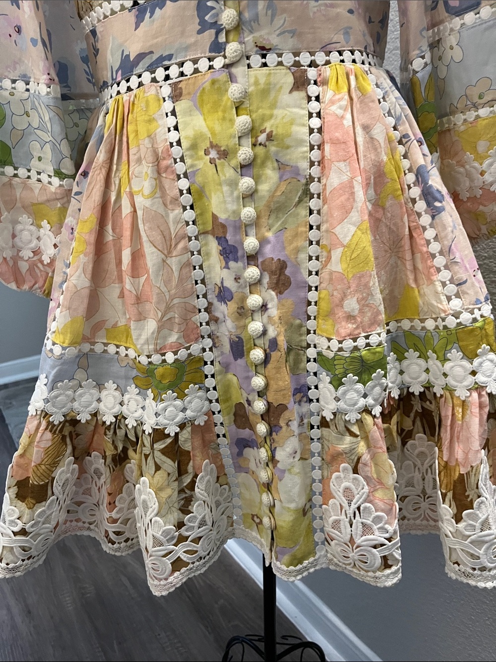 Zimmermann Pastel Floral Lace-Trim Mini Dress - Picture 3 of 12